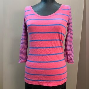 2010’s Hollister Pink and Blue Striped Jersey Tee 3/4 Sleeve Size XS